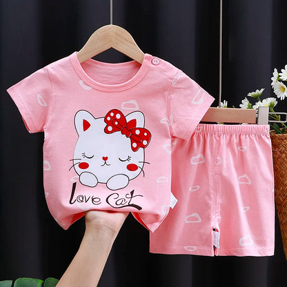 Ensemble de vêtements pour enfants bébé garçon/fille T-Shirt + short vêtements d'été coton dessin animé décontracté garçons survêtement enfants ensemble de vêtements pour bébé
