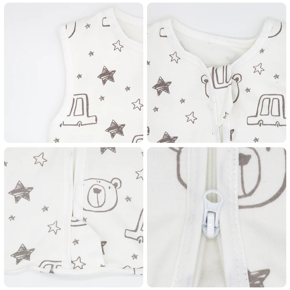 Sacs de couchage pour bébé de 3 à 18 mois, vêtements de nuit fins d'été une pièce imprimé ours mignon, sacs de nuit de dessin animé, couverture Anti-coup de pied