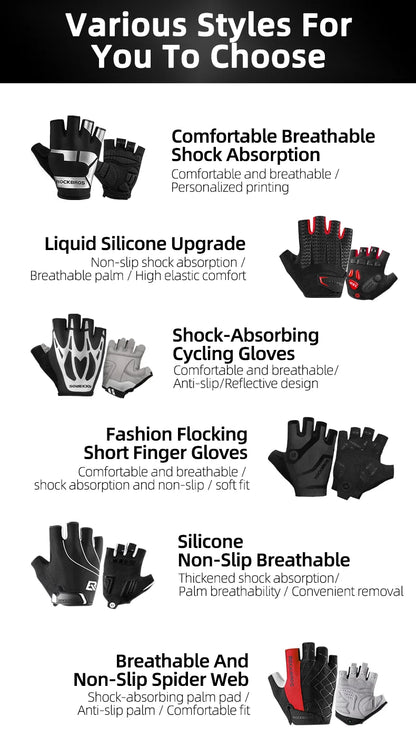 ROCKBROS gants de cyclisme demi-doigt antichoc résistant à l'usure respirant vtt route vélo gants hommes femmes sport vélo équipement