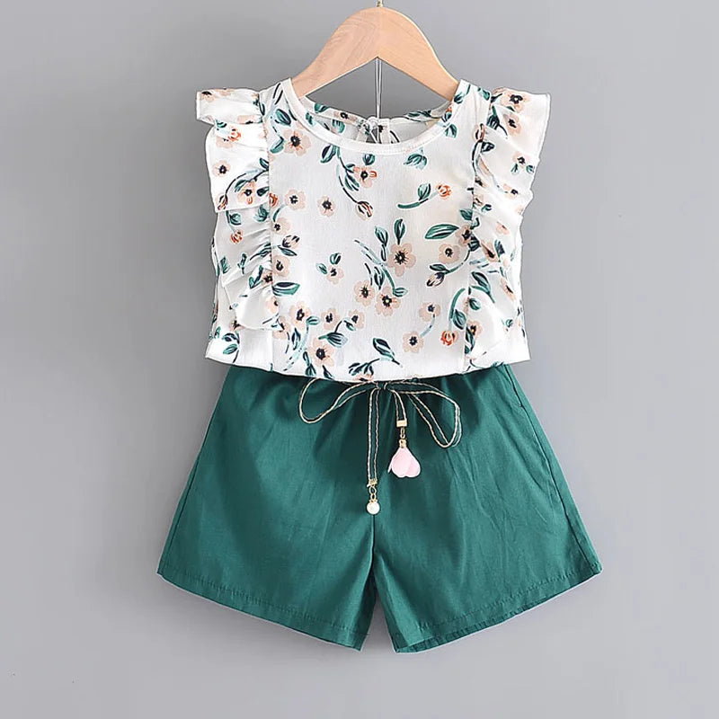 Bear Leader – vêtements pour enfants filles, chemise + short à rayures, costume 2 pièces, avec nœud floral, à la mode, ensembles de vêtements pour enfants, 2022