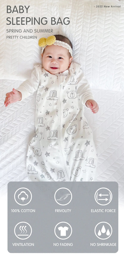 Sacs de couchage pour bébé de 3 à 18 mois, vêtements de nuit fins d'été une pièce imprimé ours mignon, sacs de nuit de dessin animé, couverture Anti-coup de pied