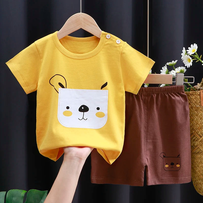 Ensemble de vêtements pour enfants bébé garçon/fille T-Shirt + short vêtements d'été coton dessin animé décontracté garçons survêtement enfants ensemble de vêtements pour bébé