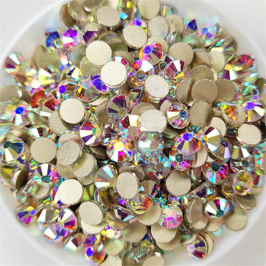 Cristal à paillettes AB/Base dorée transparente, Strass Non correcteurs à chaud SS3-SS40, Strass à dos plat et tissu pour vêtements, décorations pour Nail Art