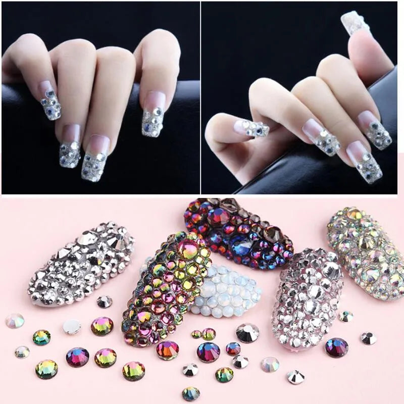 Cristal à paillettes AB/Base dorée transparente, Strass Non correcteurs à chaud SS3-SS40, Strass à dos plat et tissu pour vêtements, décorations pour Nail Art