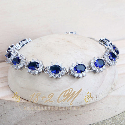 Ensemble de bijoux de mariée en argent 925 pour femmes, Costume en zircone bleue, bijoux fins, collier, boucles d'oreilles, bagues, Bracelets, pendentif