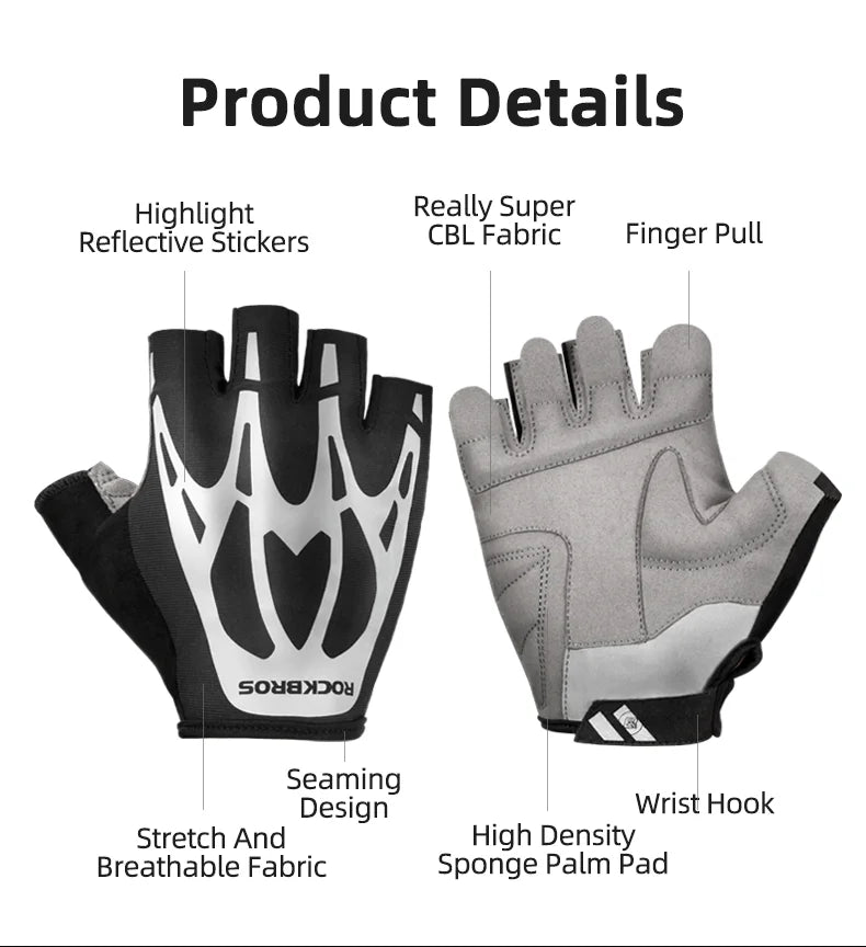 ROCKBROS gants de cyclisme demi-doigt antichoc résistant à l'usure respirant vtt route vélo gants hommes femmes sport vélo équipement