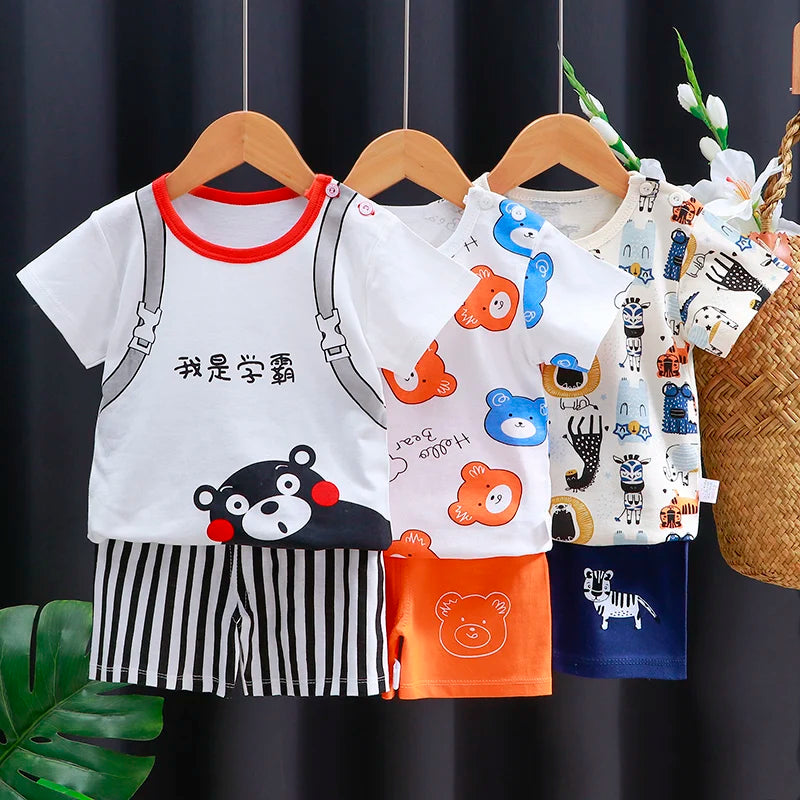Ensemble de vêtements pour enfants bébé garçon/fille T-Shirt + short vêtements d'été coton dessin animé décontracté garçons survêtement enfants ensemble de vêtements pour bébé