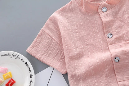 Nouvel été offre spéciale enfant en bas âge enfants bébé garçons chemise dessin animé hauts Denim Shorts pantalons tenues ensemble bébé vêtements
