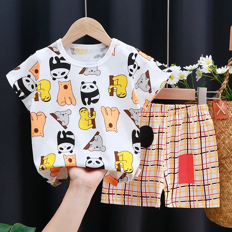 Ensemble de vêtements pour enfants bébé garçon/fille T-Shirt + short vêtements d'été coton dessin animé décontracté garçons survêtement enfants ensemble de vêtements pour bébé
