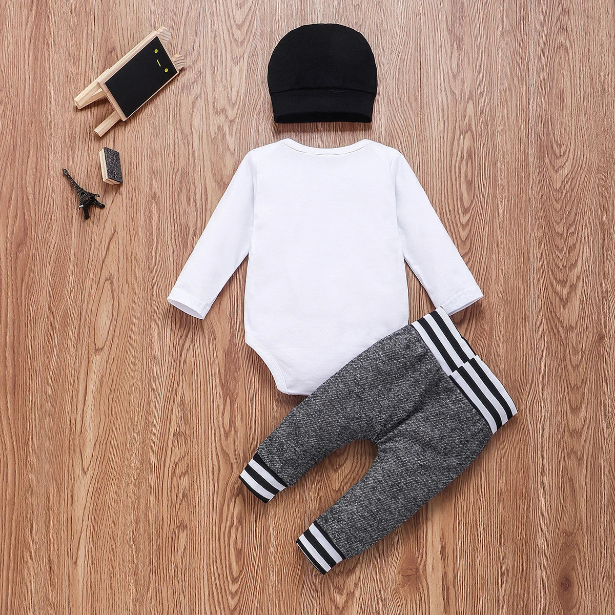 Barboteuse à manches longues en coton pour nouveau-né garçon, ensemble de vêtements chauds pour bébé, pantalon et chapeau, tenue 3 pièces, 0-18 mois
