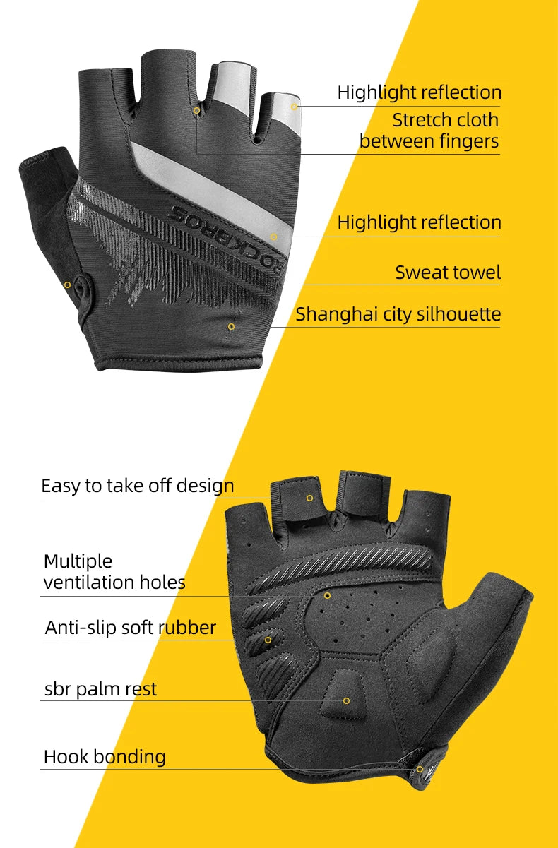 ROCKBROS gants de cyclisme demi-doigt antichoc résistant à l'usure respirant vtt route vélo gants hommes femmes sport vélo équipement