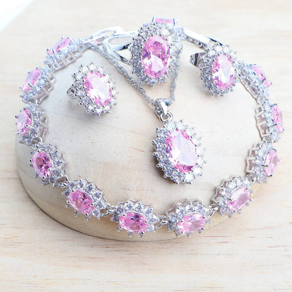 Ensemble de bijoux de mariée en argent 925 pour femmes, Costume en zircone bleue, bijoux fins, collier, boucles d'oreilles, bagues, Bracelets, pendentif