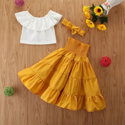 Ensemble de Vêtements d'Été pour Bébé Fille, Jupe Tutu A-ligne, Bandeau de Sauna, à la Mode, Mignon, à Volants en Y, 3 Pièces