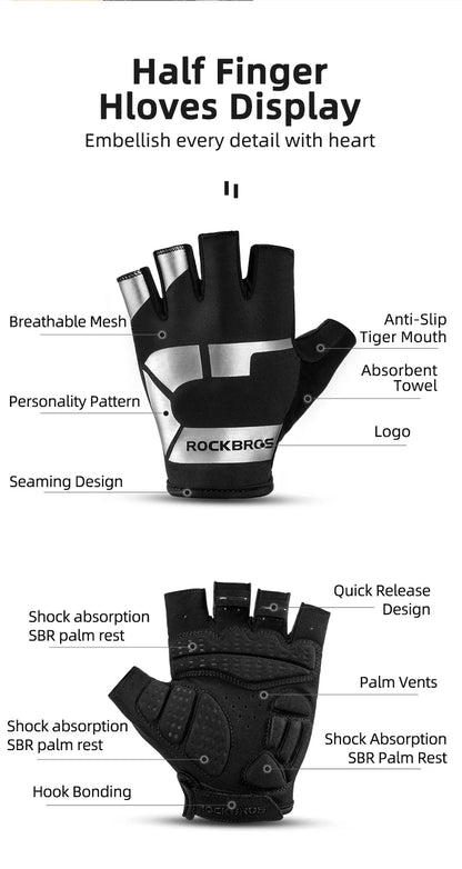 ROCKBROS gants de cyclisme demi-doigt antichoc résistant à l'usure respirant vtt route vélo gants hommes femmes sport vélo équipement
