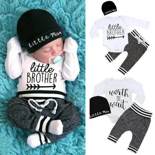 Barboteuse à manches longues en coton pour nouveau-né garçon, ensemble de vêtements chauds pour bébé, pantalon et chapeau, tenue 3 pièces, 0-18 mois