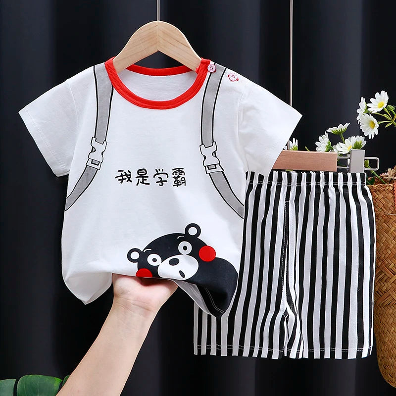 Ensemble de vêtements pour enfants bébé garçon/fille T-Shirt + short vêtements d'été coton dessin animé décontracté garçons survêtement enfants ensemble de vêtements pour bébé