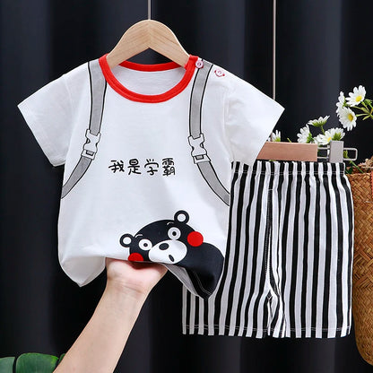 Ensemble de vêtements pour enfants bébé garçon/fille T-Shirt + short vêtements d'été coton dessin animé décontracté garçons survêtement enfants ensemble de vêtements pour bébé