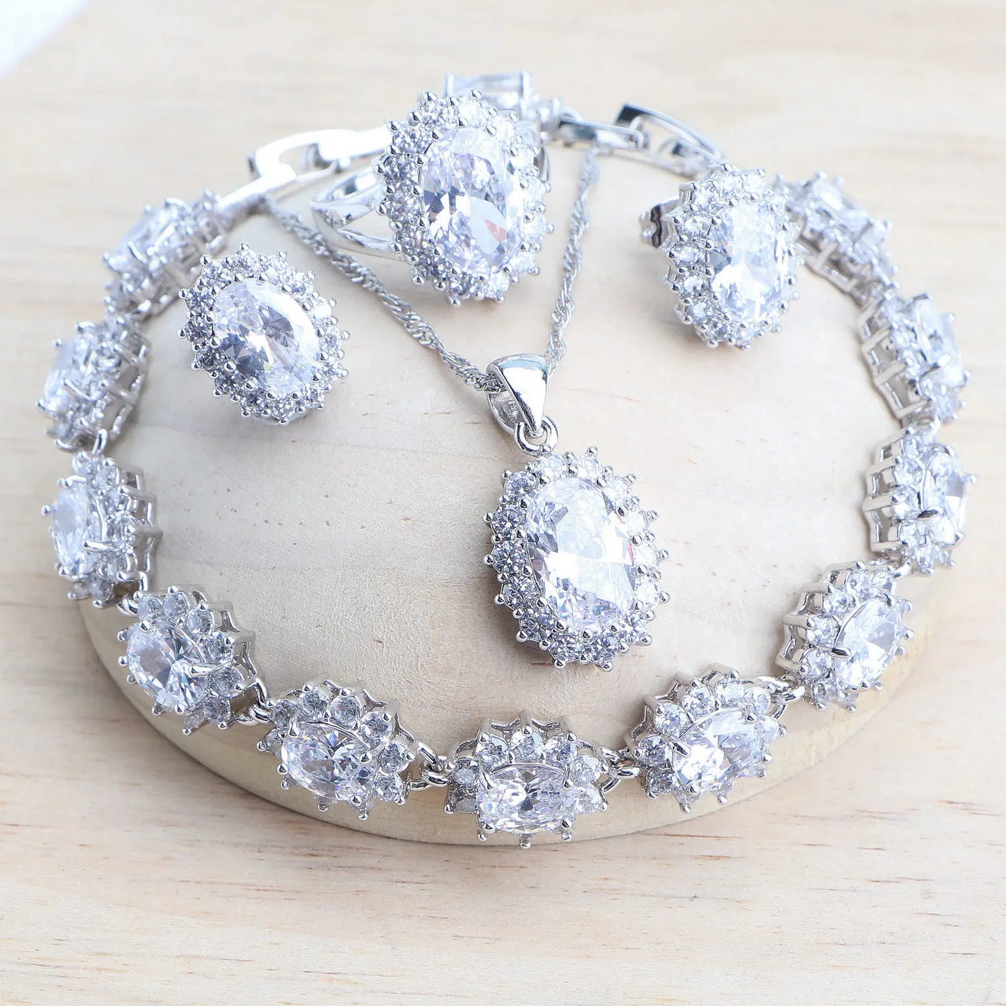 Ensemble de bijoux de mariée en argent 925 pour femmes, Costume en zircone bleue, bijoux fins, collier, boucles d'oreilles, bagues, Bracelets, pendentif