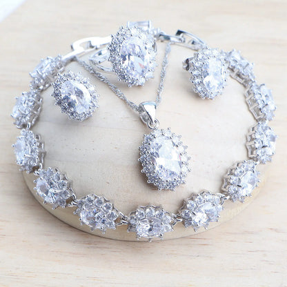 Ensemble de bijoux de mariée en argent 925 pour femmes, Costume en zircone bleue, bijoux fins, collier, boucles d'oreilles, bagues, Bracelets, pendentif