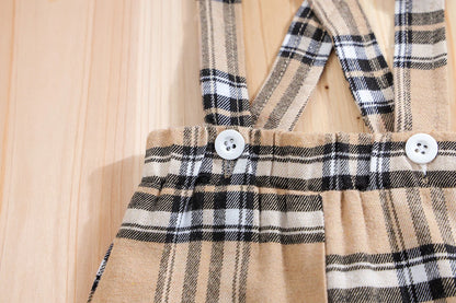 IURNXB – ensemble de vêtements pour bébé, 2 pièces, manches courtes, body ours à carreaux + pantalon à bretelles, tenues pour nouveau-né de 1 à 18 mois