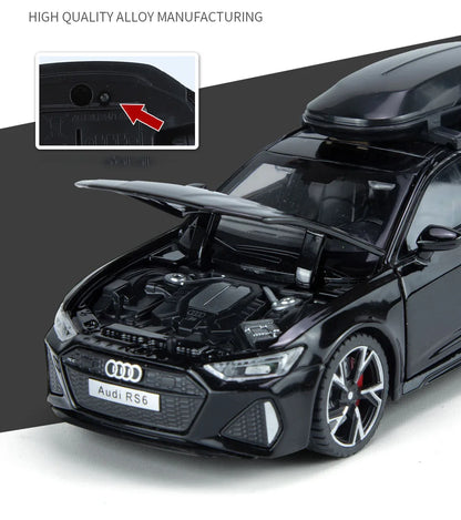 Modèle de voiture jouet Audi RS6 avec son et lumière, portes ouvertes en alliage moulé sous pression, jouet de Collection pour garçon et adulte, cadeau de Festival, 1/32