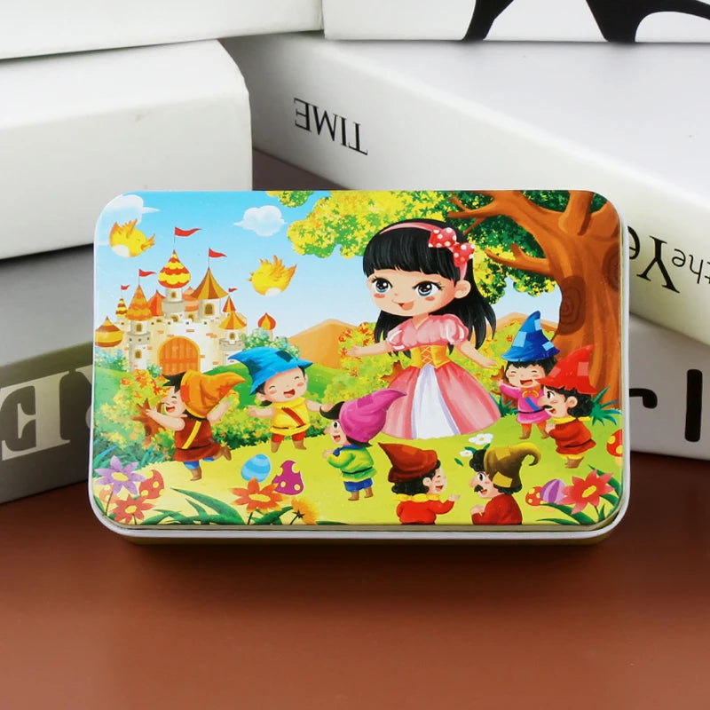 Puzzle de dessin animé 60 pièces avec boîte en métal, Puzzle de véhicule Animal d'éducation précoce pour enfants, jeu d'interaction Parent-enfant