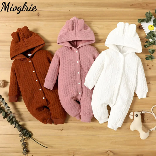 Barboteuse pour nouveau-né de 0 à 18 mois, pour garçons et filles, oreilles mignonnes, solide, à capuche, manches longues, vêtements pour nourrissons, Costumes d'automne et d'hiver