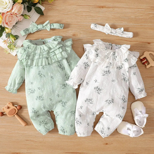 Body pour nouveau-né fille de 0 à 18 mois, imprimé Floral, barboteuse à manches longues avec bandeau, vêtements de printemps et d'automne