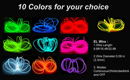 EL – fil lumineux de couleur 3M/5M/10M, avec adaptateur USB, bande lumineuse néon 360, corde lumineuse découpable pour fête d'halloween, décoration DIY