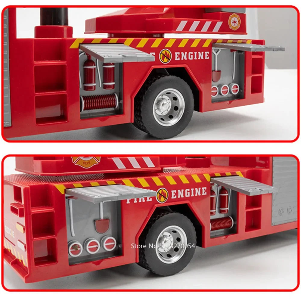 1:18 pétrolier d'eau alliage échelle camion de pompier modèle jouets voiture moulé sous pression en métal ingénierie véhicule portes ouvert son lumière jouet garçon cadeau