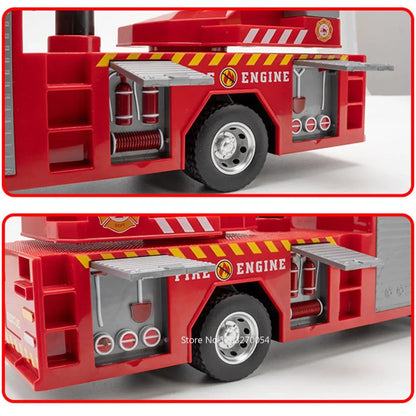 1:18 pétrolier d'eau alliage échelle camion de pompier modèle jouets voiture moulé sous pression en métal ingénierie véhicule portes ouvert son lumière jouet garçon cadeau