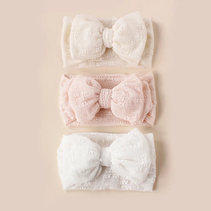 Bandeau en maille respirante et douce pour bébé, 3 pièces, avec nœud Double couche, haute élasticité, couvre-chef adapté aux nourrissons et aux jeunes enfants