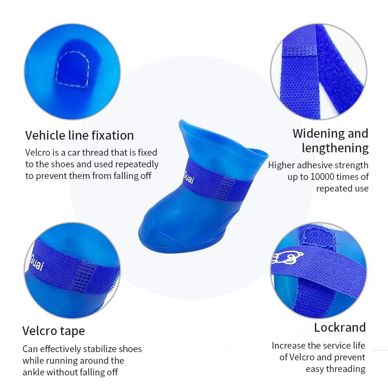 Chaussures de pluie imperméables pour animaux de compagnie, 4 pièces, bottes en caoutchouc antidérapantes pour petits, moyens et grands chiens, chaussures d'extérieur pour chats, bottines pour chiens, accessoires pour ani
