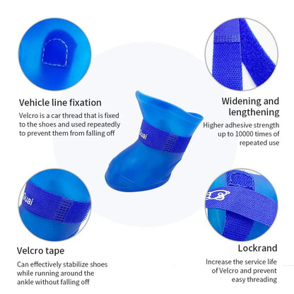 Chaussures de pluie imperméables pour animaux de compagnie, 4 pièces, bottes en caoutchouc antidérapantes pour petits, moyens et grands chiens, chaussures d'extérieur pour chats, bottines pour chiens, accessoires pour ani