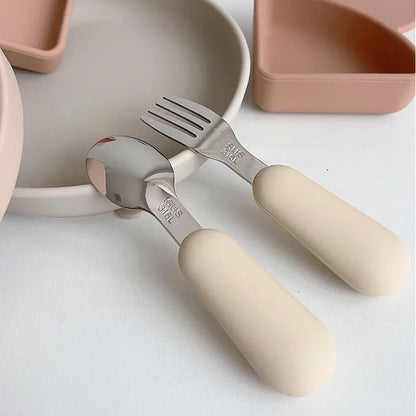 Ensemble de vaisselle de dessin animé pour bébé, ustensiles pour enfants en acier inoxydable, couverts de table pour tout-petits, dessin animé, cuillère d'alimentation pour nourrissons, fourchette
