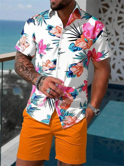 2025 Chemise à manches courtes pour hommes avec motif rétro imprimé bleu pour des vacances d'été décontractées, à la mode et quotidiennes