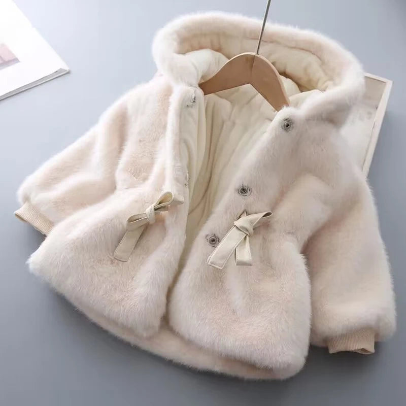 Manteau d'hiver pour filles, Super chaud, fourrure de vison, rembourré, épais, manches longues, manteaux à capuche, veste pour bébés enfants, vêtements d'extérieur en peluche