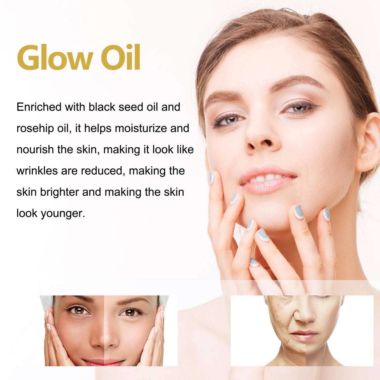 Huile pour le visage Anti-âge traitement du visage hydratant réducteur de rides pour peau sèche huile de rose musquée éclaircissante 30ml Non grasse