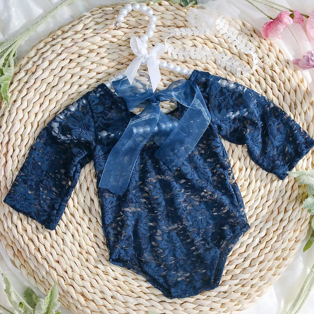Ylsteed – ensemble 2 pièces pour nouveau-né, barboteuse en dentelle, tenues de photographie pour nourrissons avec bandeau assorti, accessoires de prise de vue Photo pour bébé fille