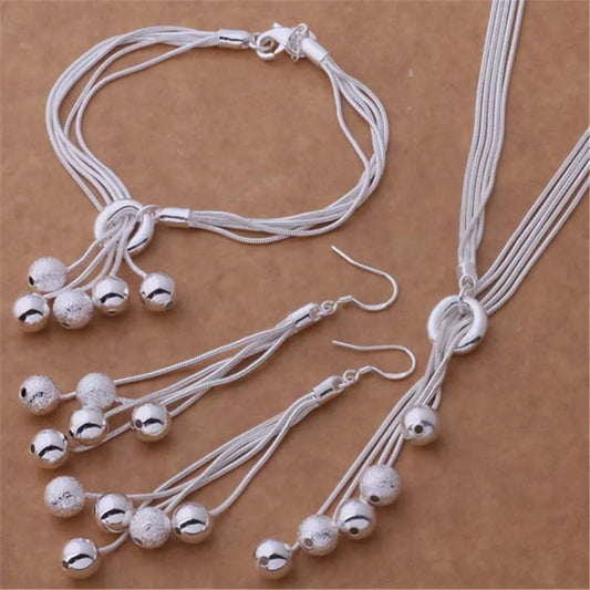 Marques populaires 925 glands en argent Sterling perles suspendues Bracelets collier boucle d'oreille ensemble de bijoux pour les femmes cadeaux de fête de mode