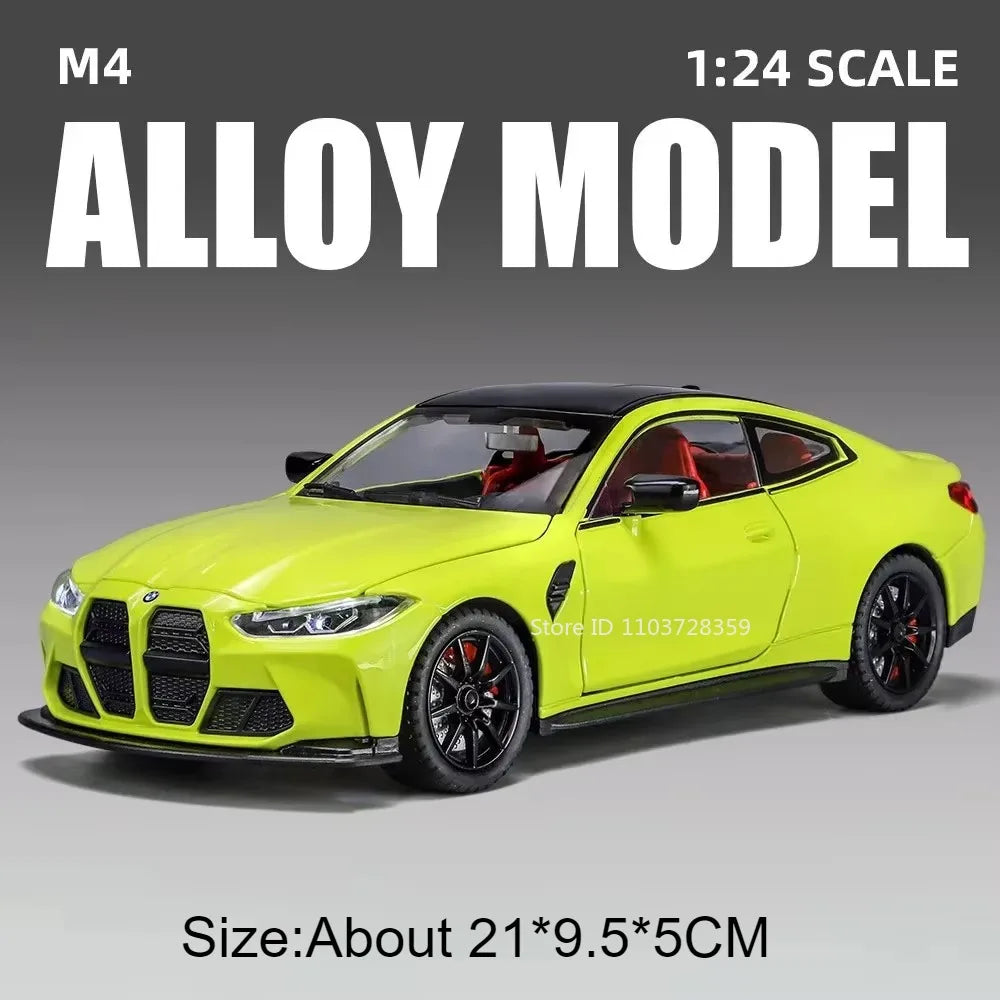 Modèle de voiture jouet Miniature M4 760Li 1:24, en alliage moulé sous pression, son et lumière, portes ouvertes, traction arrière, Absorption des chocs, véhicules jouets, cadeaux pour enfants