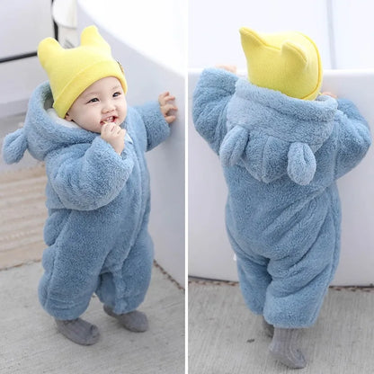 Barboteuse pour nouveau-né, ours en peluche mignon, garçon, automne hiver, garde au chaud, à capuche, combinaison globale pour nourrissons filles, vêtements d'extérieur