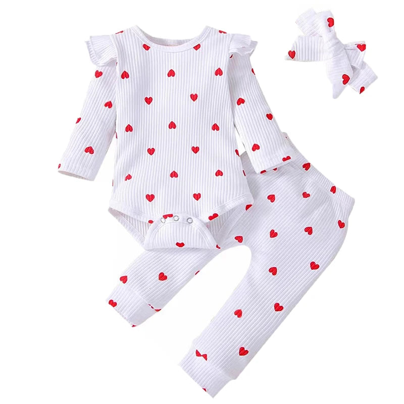 3 pièces bébé fille tenue ensemble nouveau-né enfant en bas âge enfants ensemble de vêtements bébé filles dentelle volants coton body + pantalon + bandeau vêtements