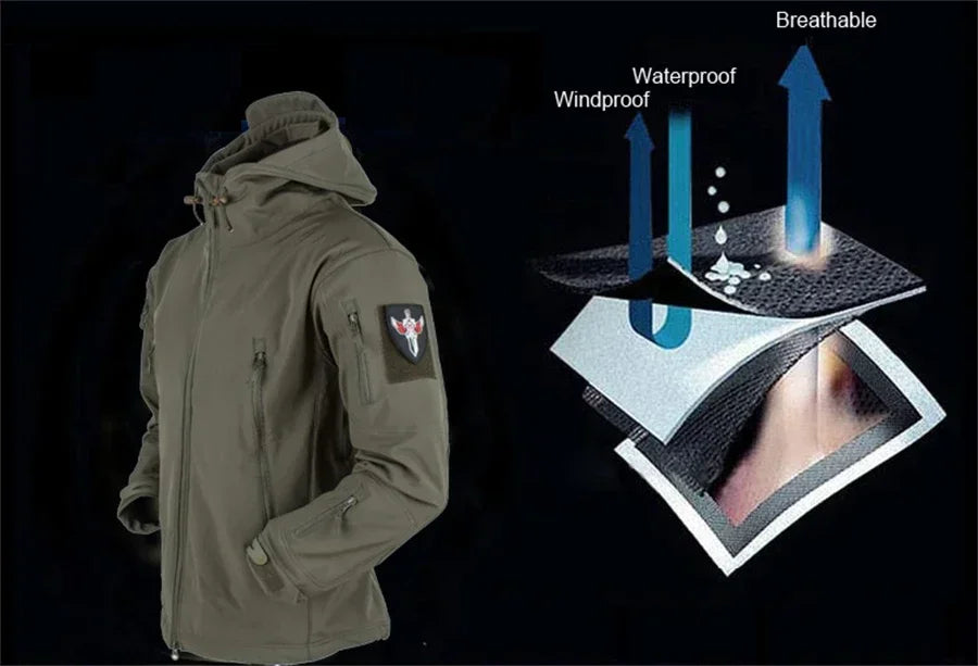 Combinaison camouflage épaisse pour hommes, ensemble d'entraînement tactique imperméable, veste à capuche multi-poches, pantalon polaire, chasse en plein air, 2 pièces, hiver
