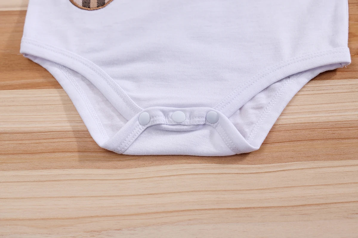 IURNXB – ensemble de vêtements pour bébé, 2 pièces, manches courtes, body ours à carreaux + pantalon à bretelles, tenues pour nouveau-né de 1 à 18 mois