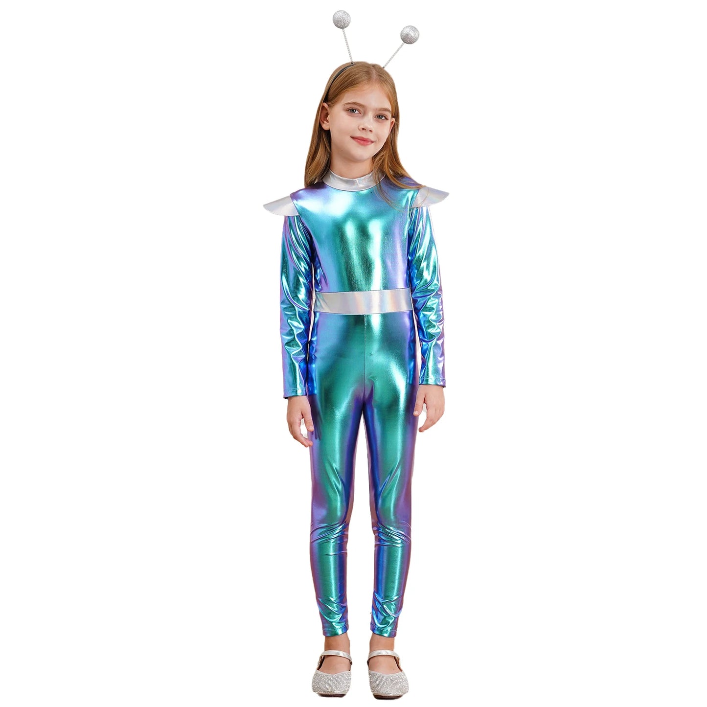 Costume de Cosplay Alien pour filles et garçons, combinaison d'astronaute à manches longues avec cerceau pour cheveux, pour fête de carnaval d'halloween