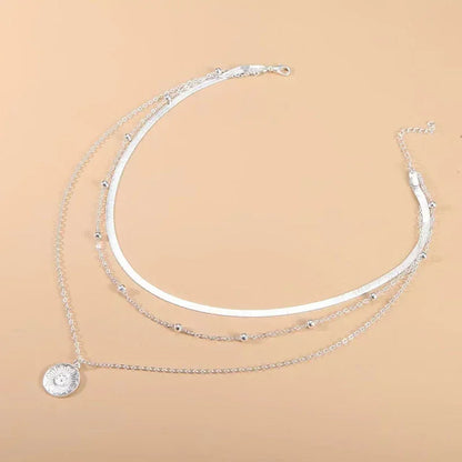 Collier rond à trois couches en argent Sterling 925 pour femmes, chaîne serpent Simple, breloque boule, cadeau de fête, bijoux exquis pour femmes