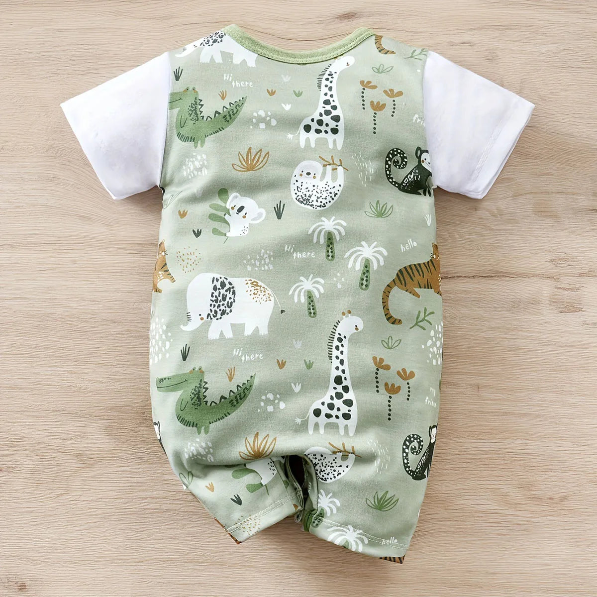 IURNXB-Barboteuse à imprimé animal de zoo pour bébé garçon, costume de batterie deux pièces pour nouveau-né, vêtements de jeu décontractés, manches courtes, faux