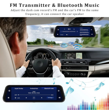 10 "Cam de tableau de bord 4K 3840*2160P voiture Dvr Carplay Android Auto GPS 5G WIFI AUX flux rétroviseur Dashcam caméra lecteur enregistreur FM