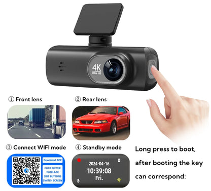 UHD 4K WiFi Dash Cam double objectif enregistreur de conduite voiture DVR en option 1080P caméra à objectif arrière GPS 24H surveillance du stationnement boîte noire